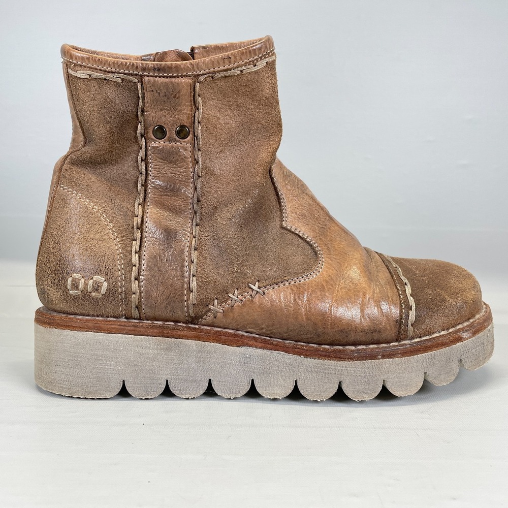 Bed Stu Lea Ankle Boots Womens Size 8 Brown Leather Cobbler Zip Up Wedge Shoes